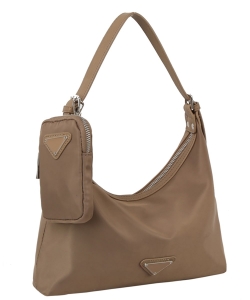 Nylon Triangle Plaque 2-in-1 Shoulder Bag MEV-0014-M LIGHT STONE